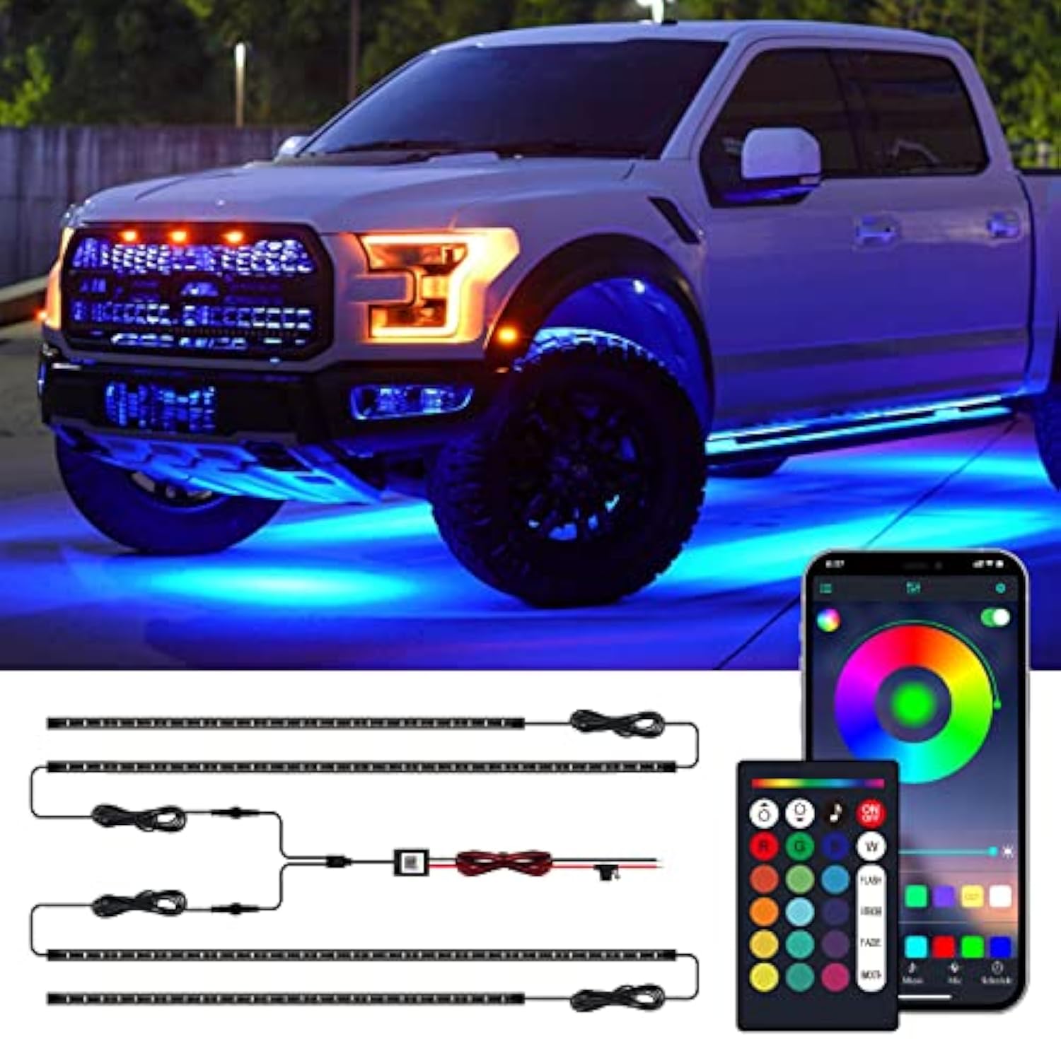 BeamWander Automobile Lights with App and Remote Control, 16 Million RGB Colors, 29 Preset Modes, Music & DIY Mode