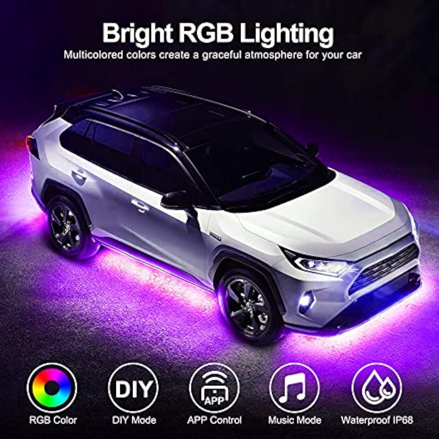 BeamWander Automobile Lights with App and Remote Control, 16 Million RGB Colors, 29 Preset Modes, Music & DIY Mode
