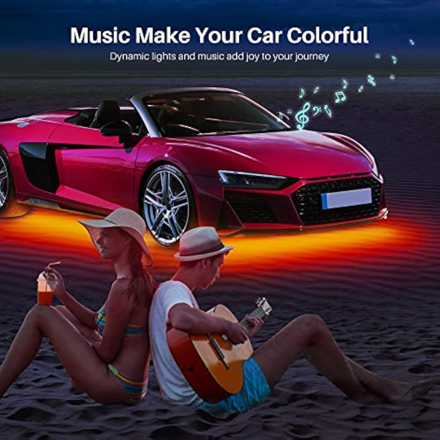 BeamWander Automobile Lights with App and Remote Control, 16 Million RGB Colors, 29 Preset Modes, Music & DIY Mode